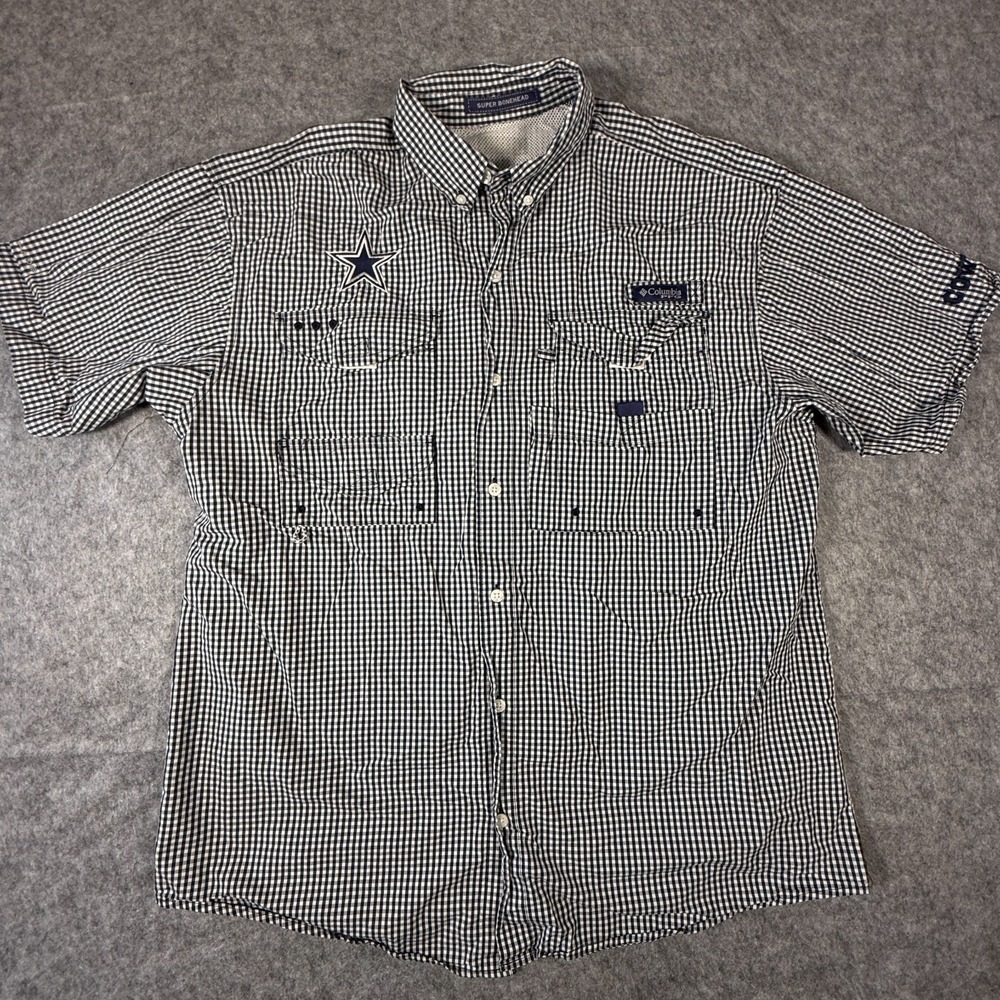 Dallas Cowboys Shirt Mens L Plaid NFL Football Columbia PFG Omni Shade Fishing